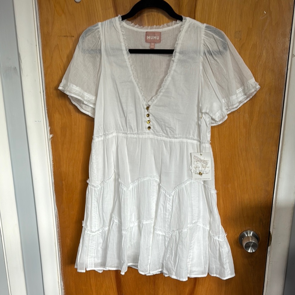 Mumu White V-Neck Dress